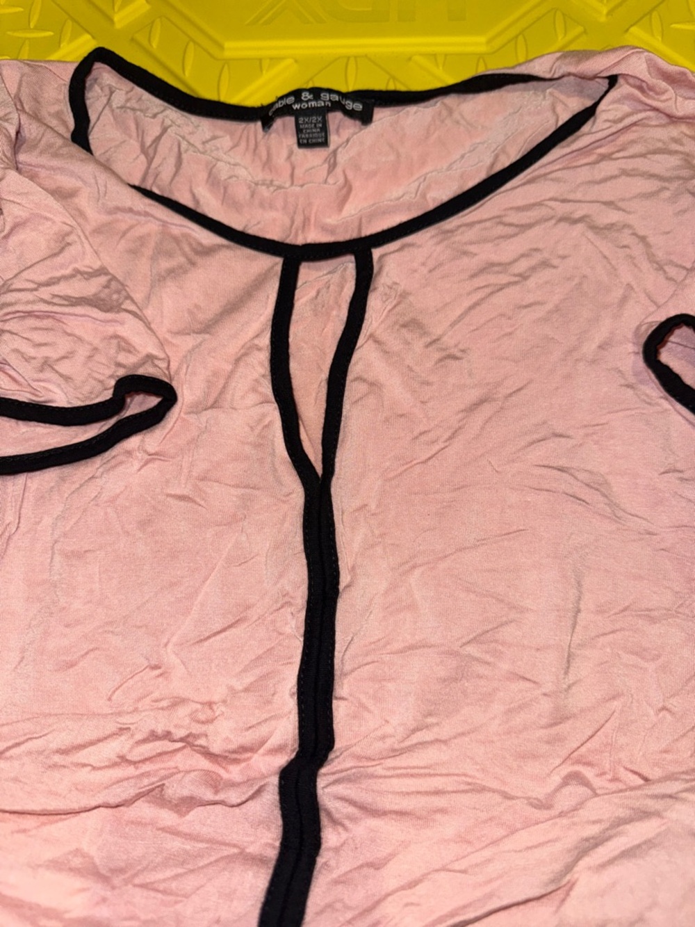 Cable & Gauge Blush Pink Top with Black Piping - Picture 3 of 3